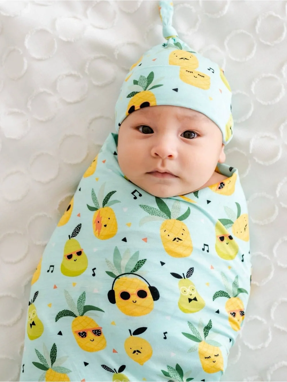 Little Sleepies Pineapples Bamboo Swaddle & Knotted Hat Set